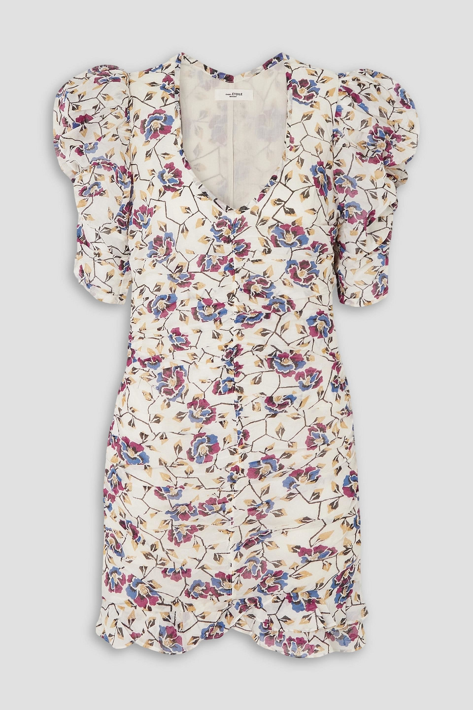 Isabel Marant Étoile Sireny Gathered Floral-print Cotton-voile Mini Dress In Purple