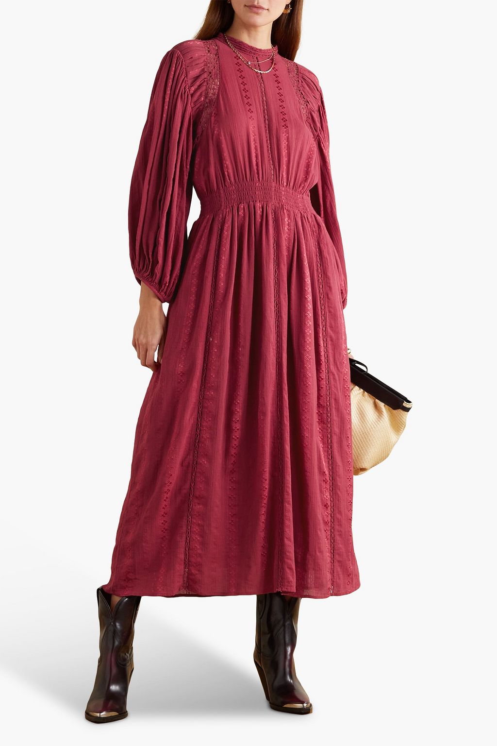 MARANT ÉTOILE Jaena lace-trimmed embroidered cotton-blend gauze maxi dress