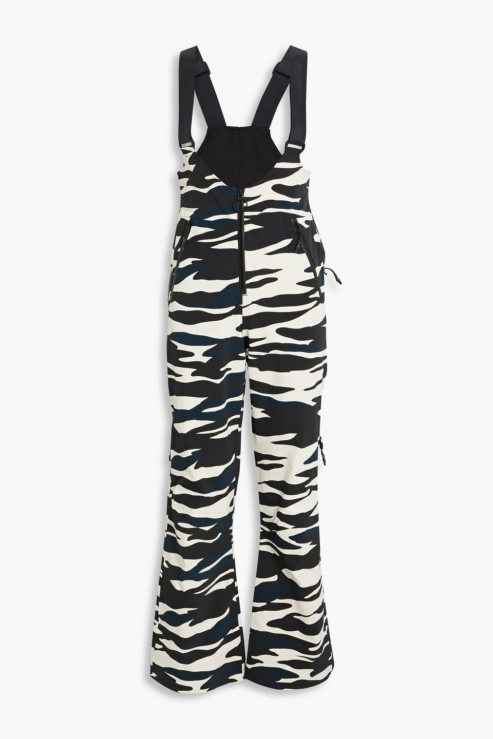 Zip-detailed zebra-print shell ski salopettes