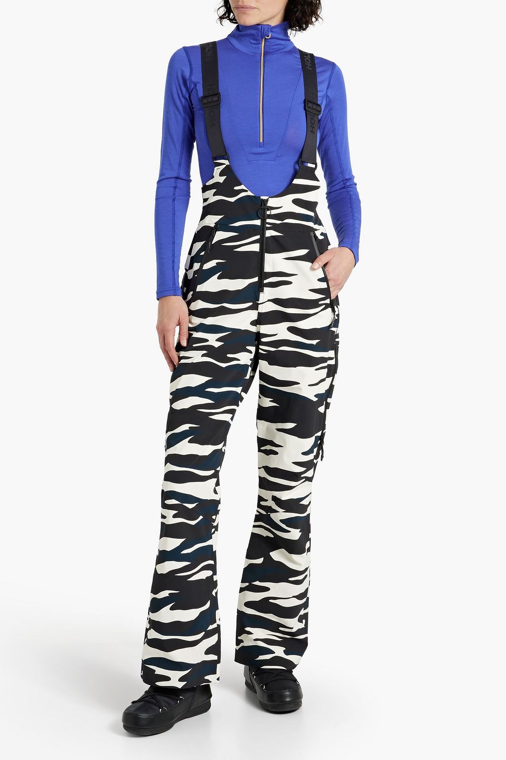HOLDEN Zip-detailed zebra-print shell ski salopettes