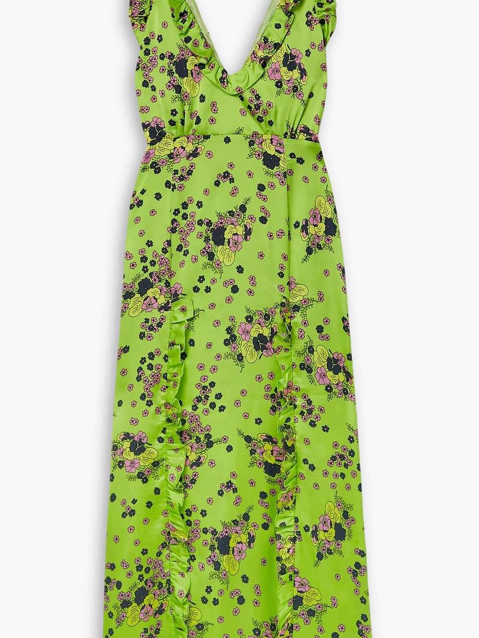 ruffled floral-print satin maxi dress