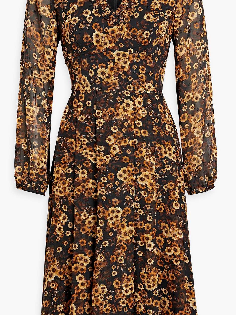 pleated floral-print metallic fil coupé chiffon dress