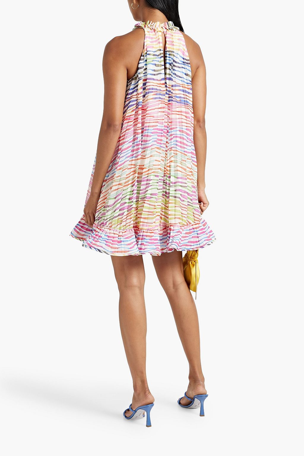 AMUR Estfan pleated ruffled printed crepe de chine mini dress
