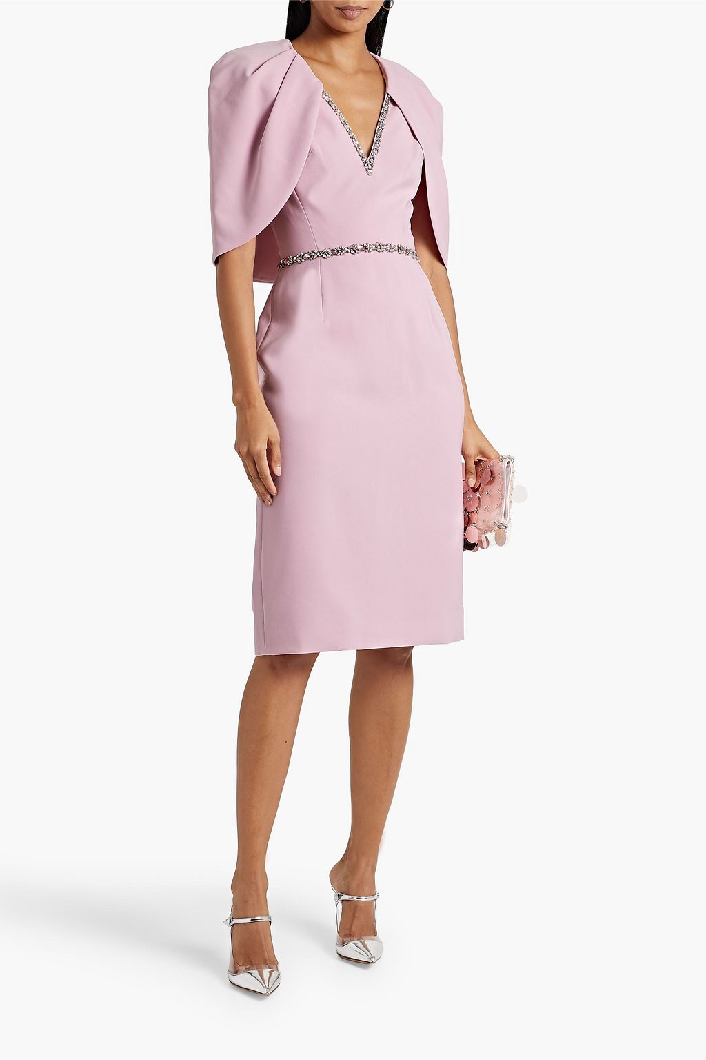 JENNY PACKHAM クレープ ワンピース クリスタル付き ケープ風