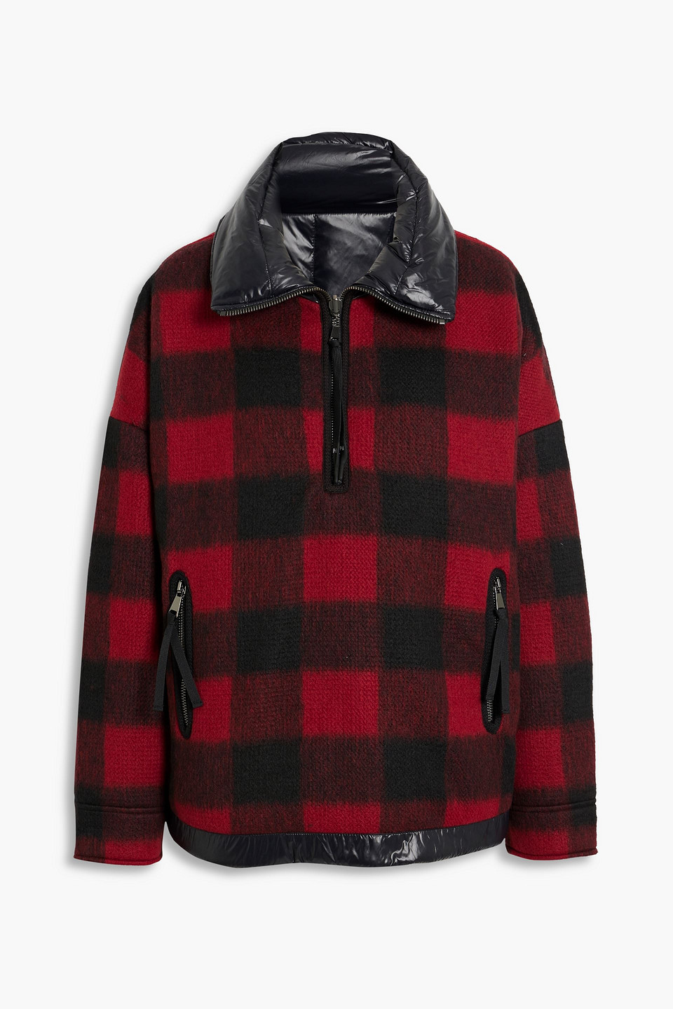 Reversible checked flannel half-zip jacket