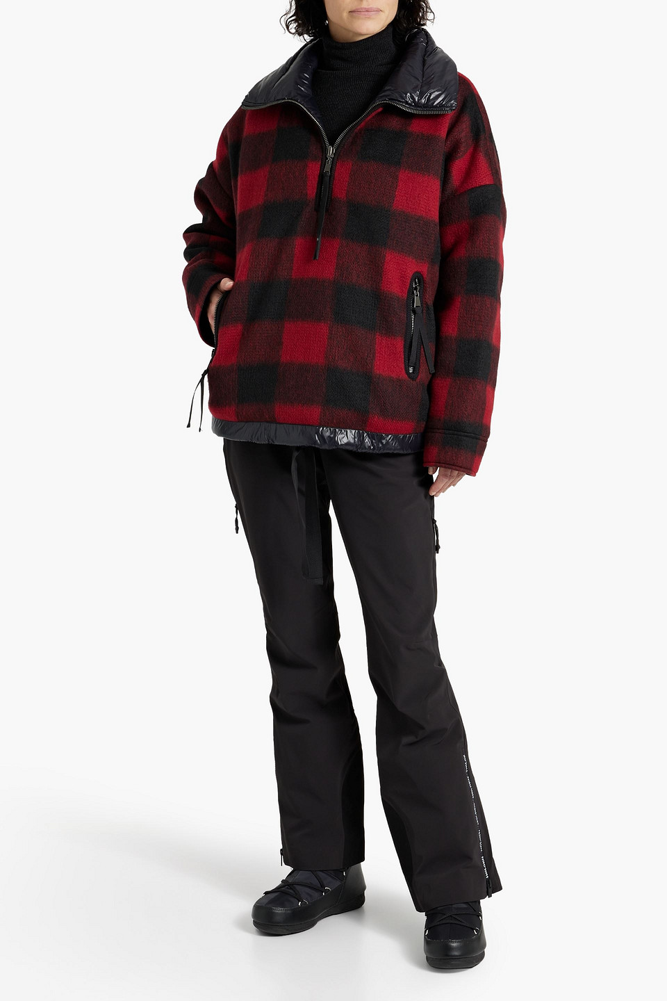 Shop Holden Reversible Checked Flannel Half-zip Jacket In Crimson