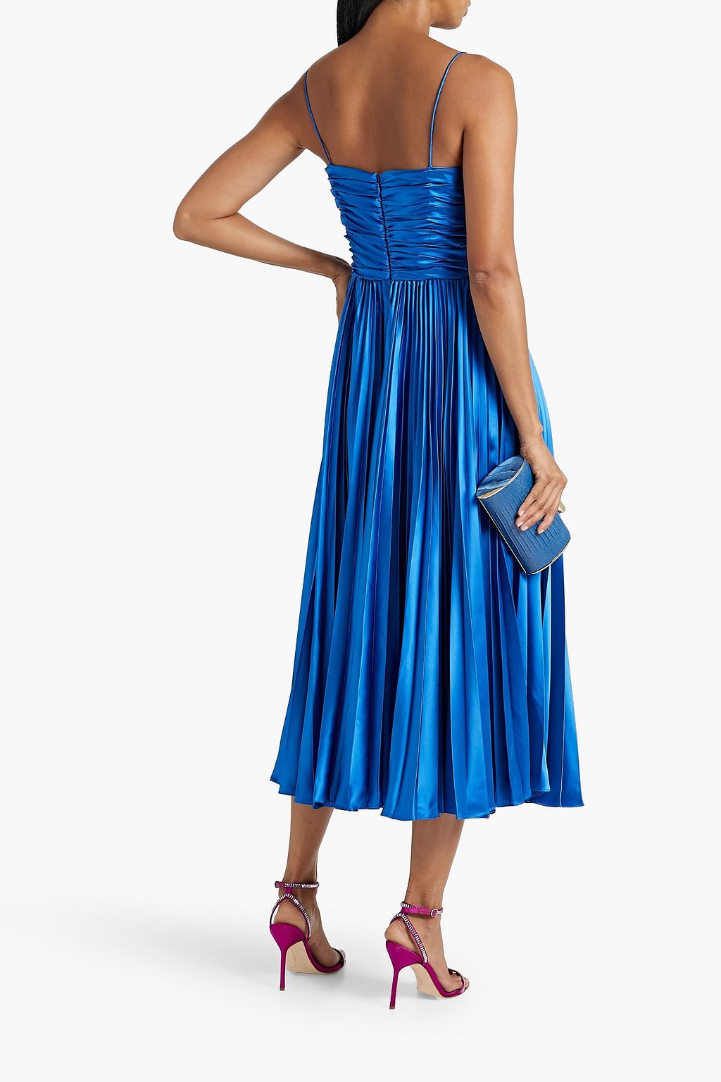 AMUR Heba pleated satin midi dress