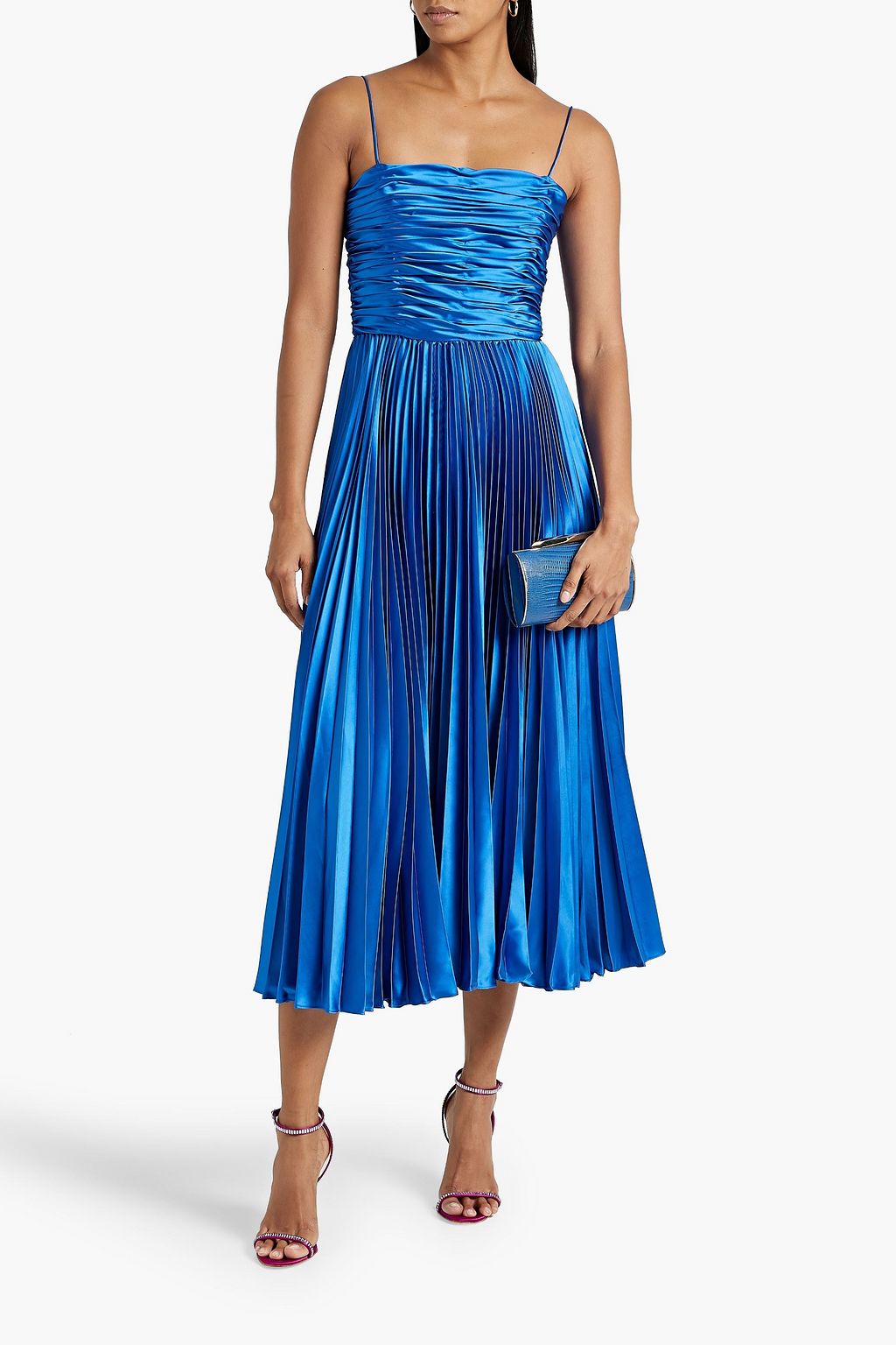 AMUR Heba pleated satin midi dress