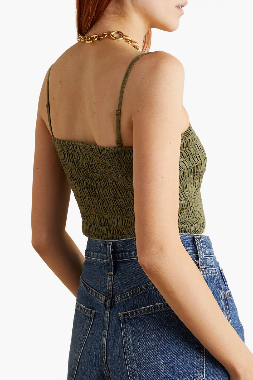 Shop Atm Anthony Thomas Melillo Cropped Shirred Linen Top In Army Green