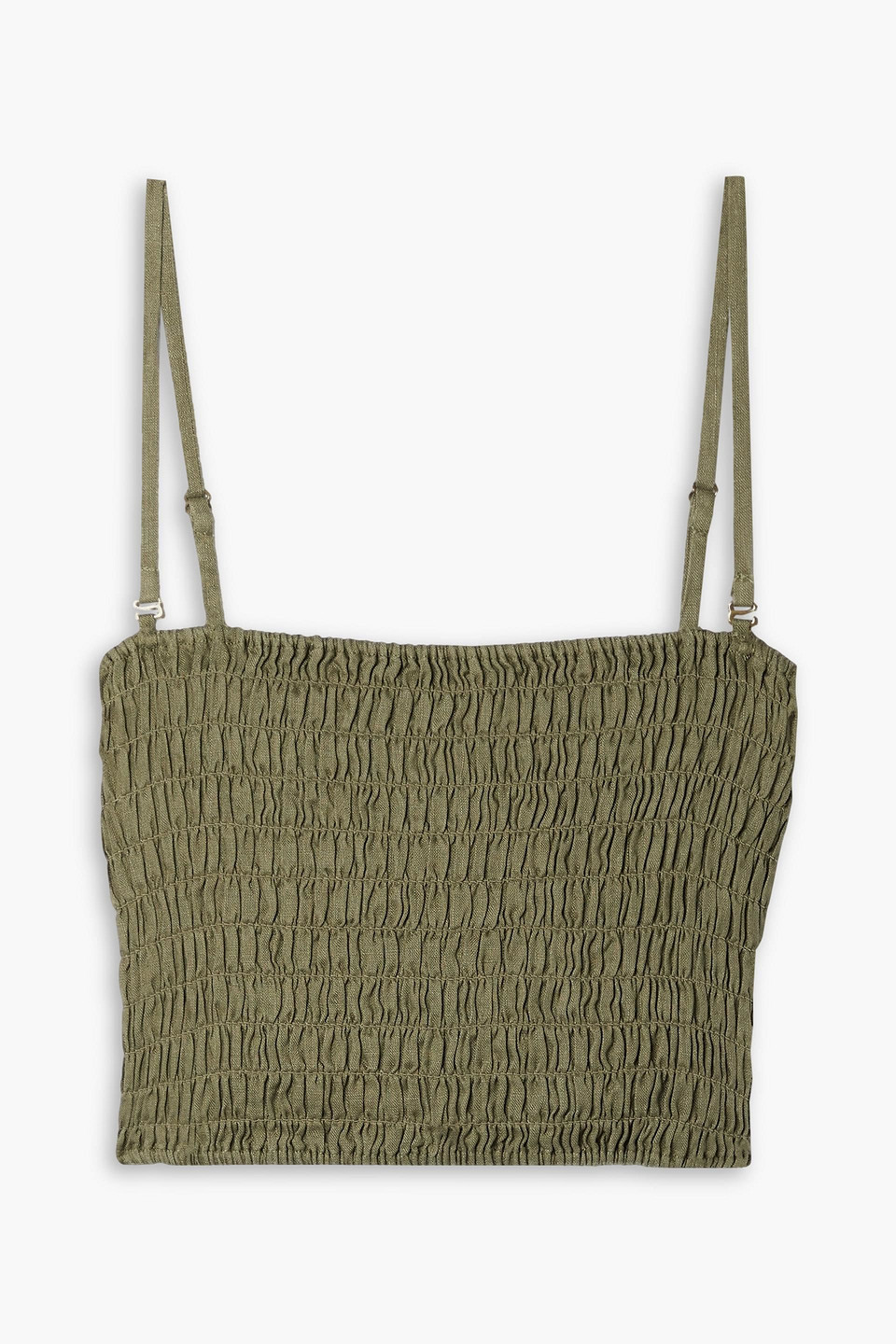 Atm Anthony Thomas Melillo Cropped Smocked Linen Top In Army Green