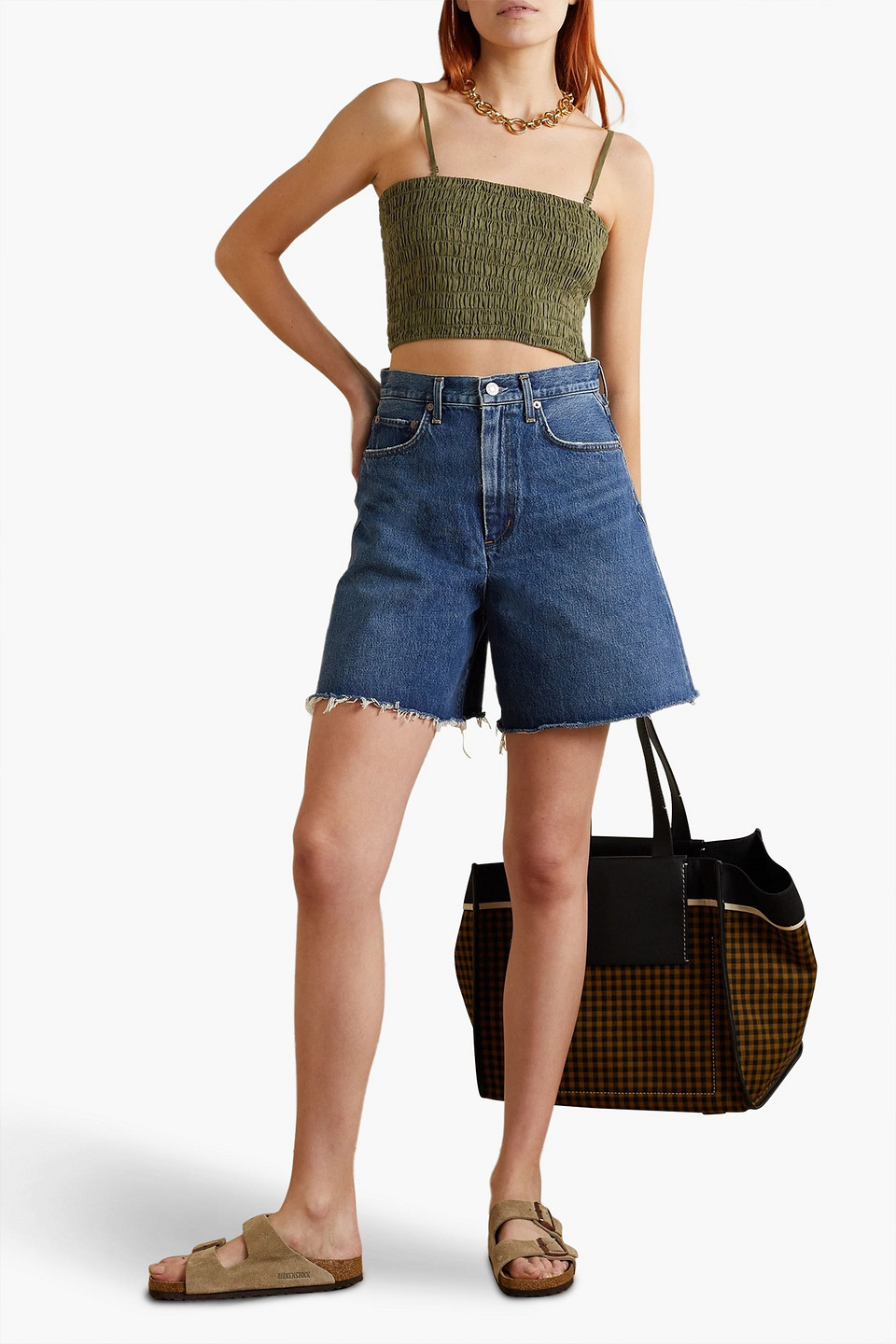 Shop Atm Anthony Thomas Melillo Cropped Shirred Linen Top In Army Green