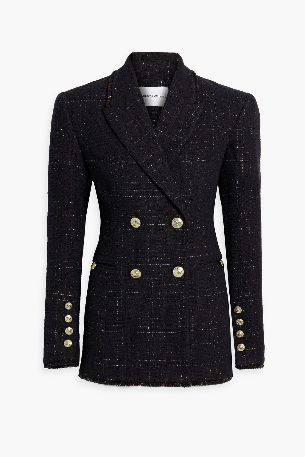 REBECCA VALLANCE Double-breasted metallic cotton-blend tweed blazer ...