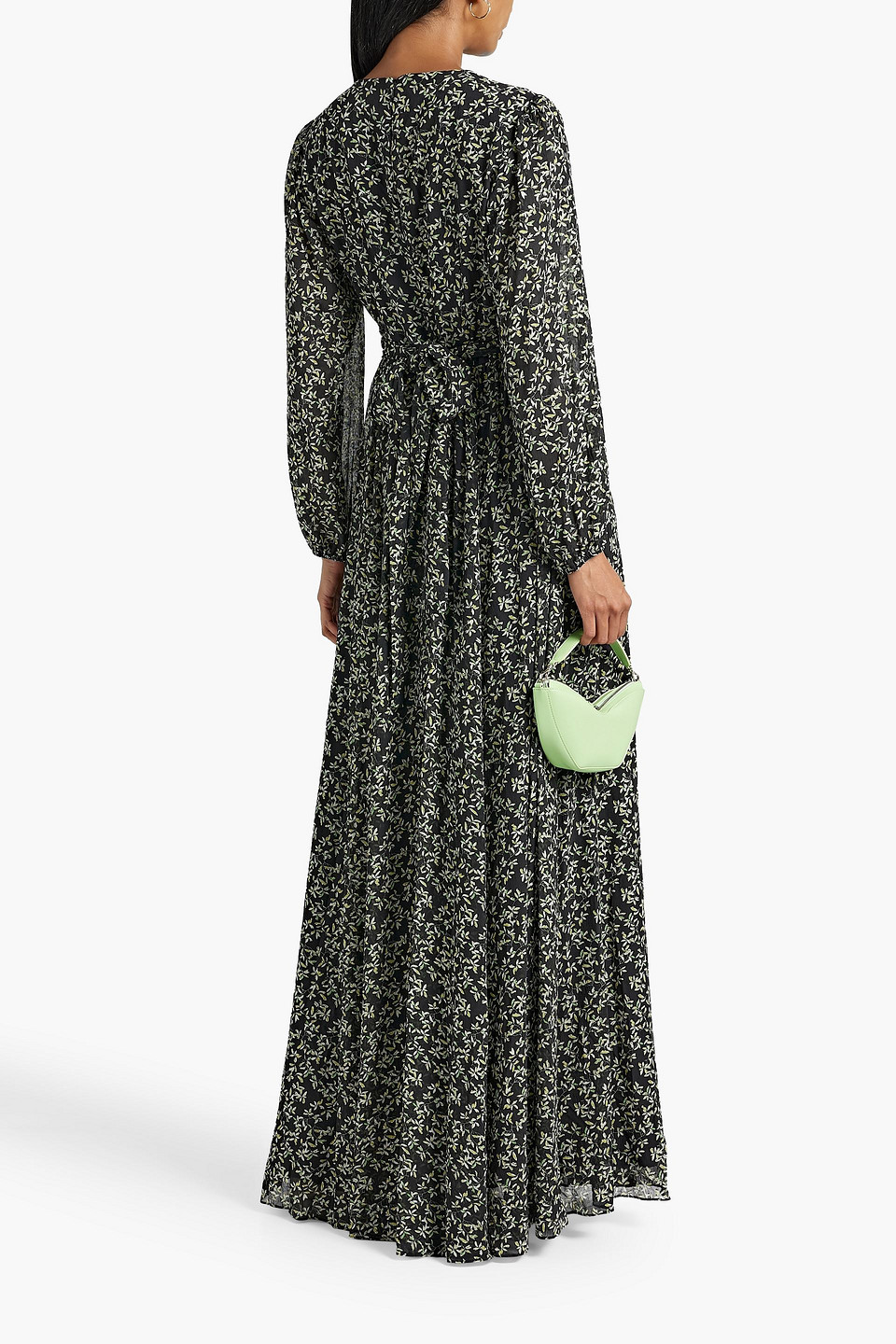 Shop Mikael Aghal Floral-print Metallic Fil Coupé Crepe Maxi Dress In Black