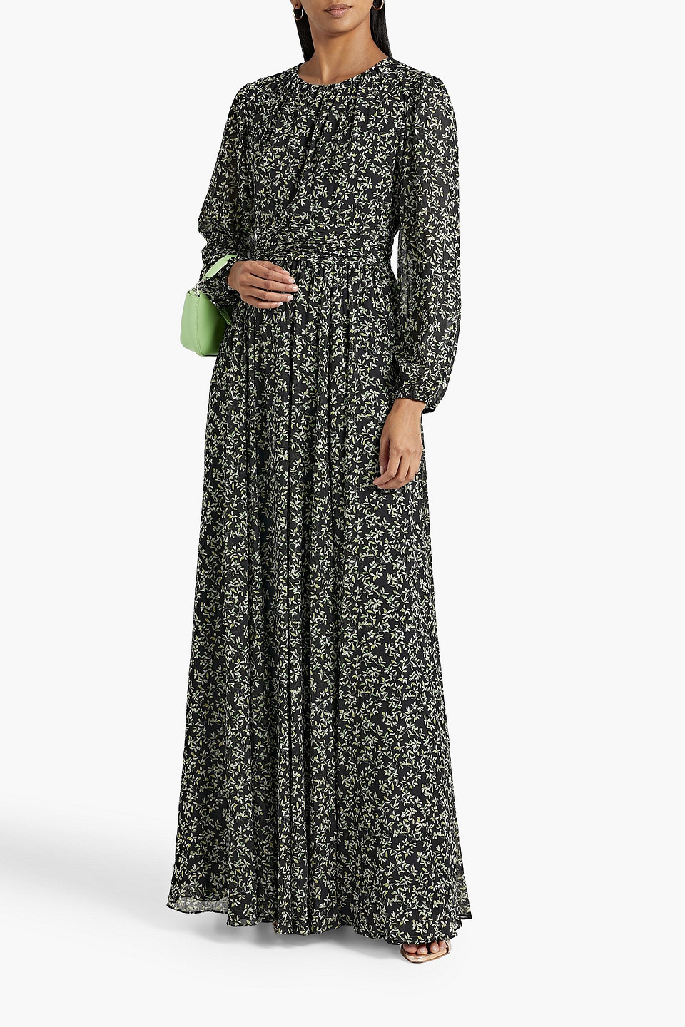 Shop Mikael Aghal Floral-print Metallic Fil Coupé Crepe Maxi Dress In Black