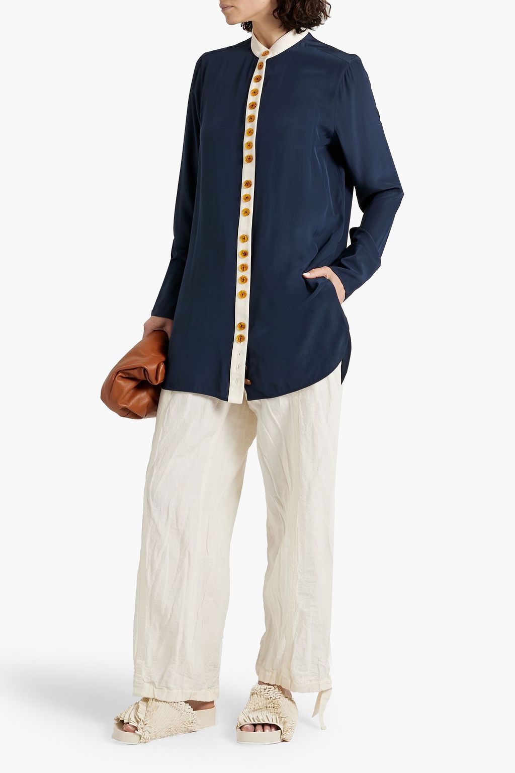 JIL SANDER Crinkled linen and cotton-blend straight-leg pants