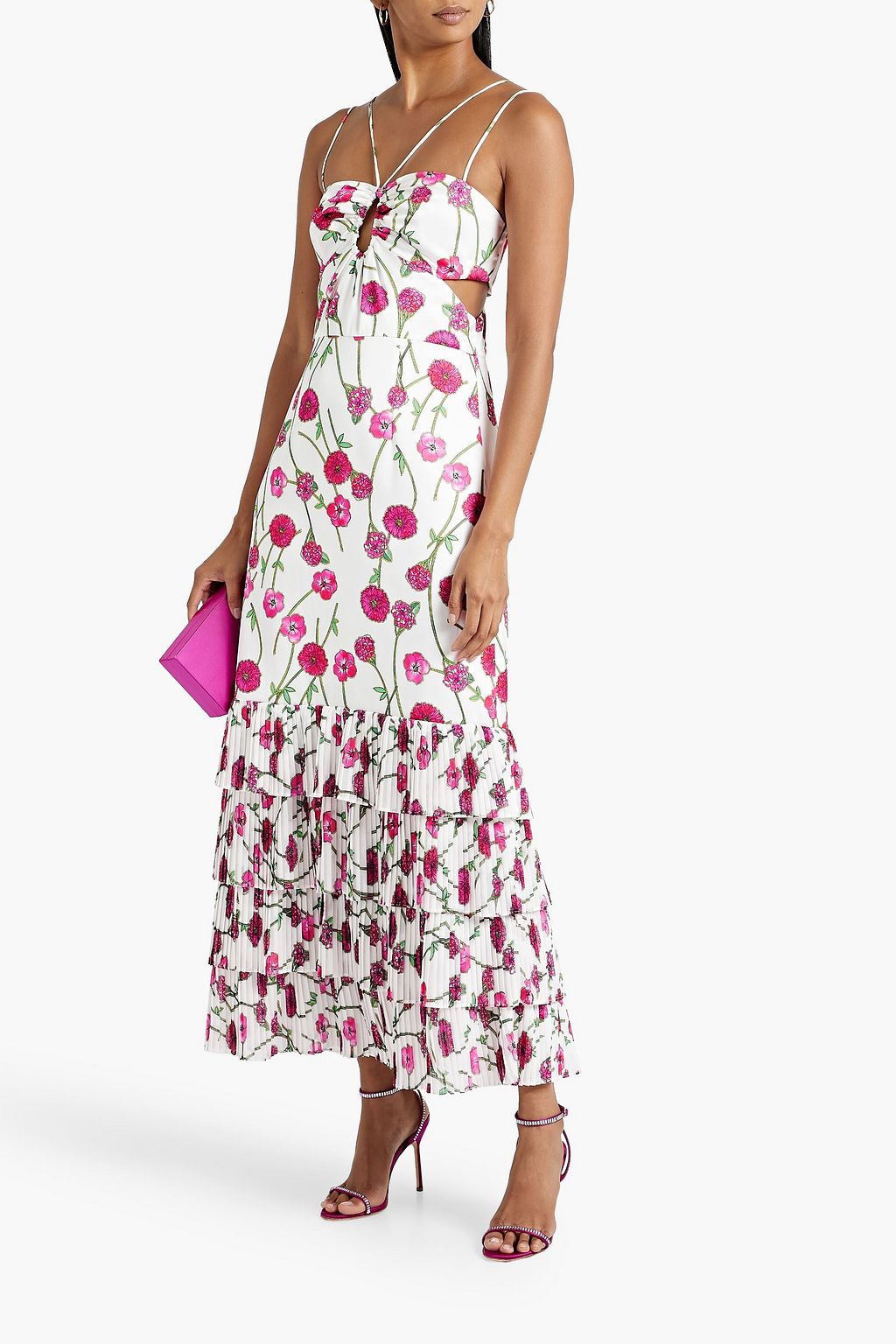 AMUR Isabelle gestuftes Maxikleid aus Crêpe mit floralem Print