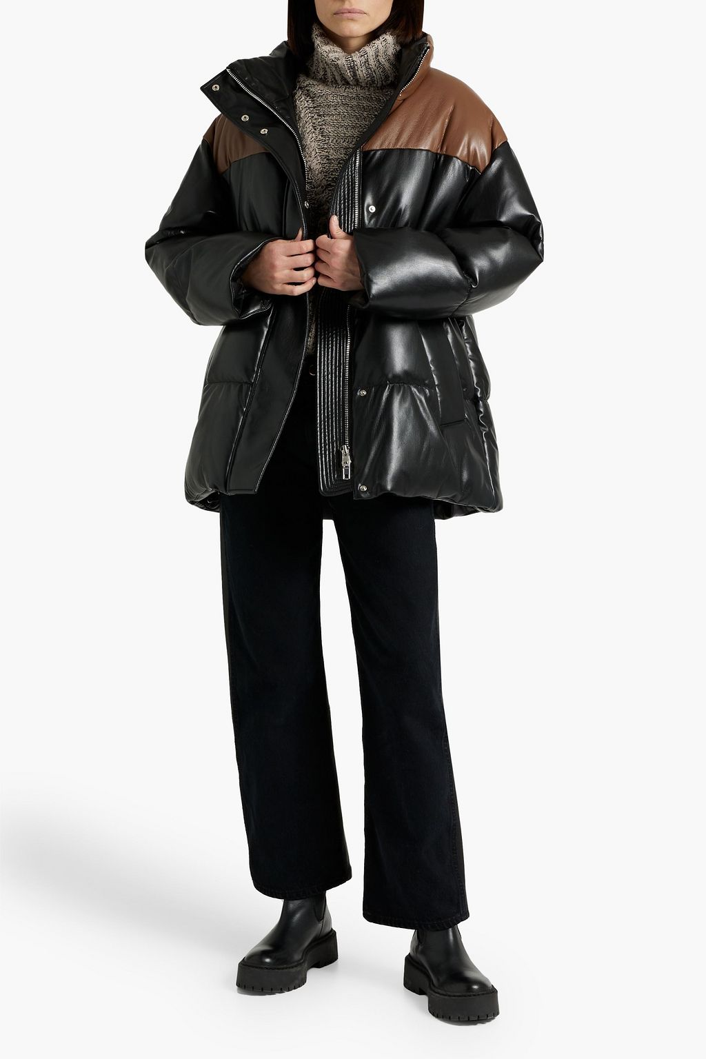 STAND STUDIO Milani two-tone quilted faux leather jacket