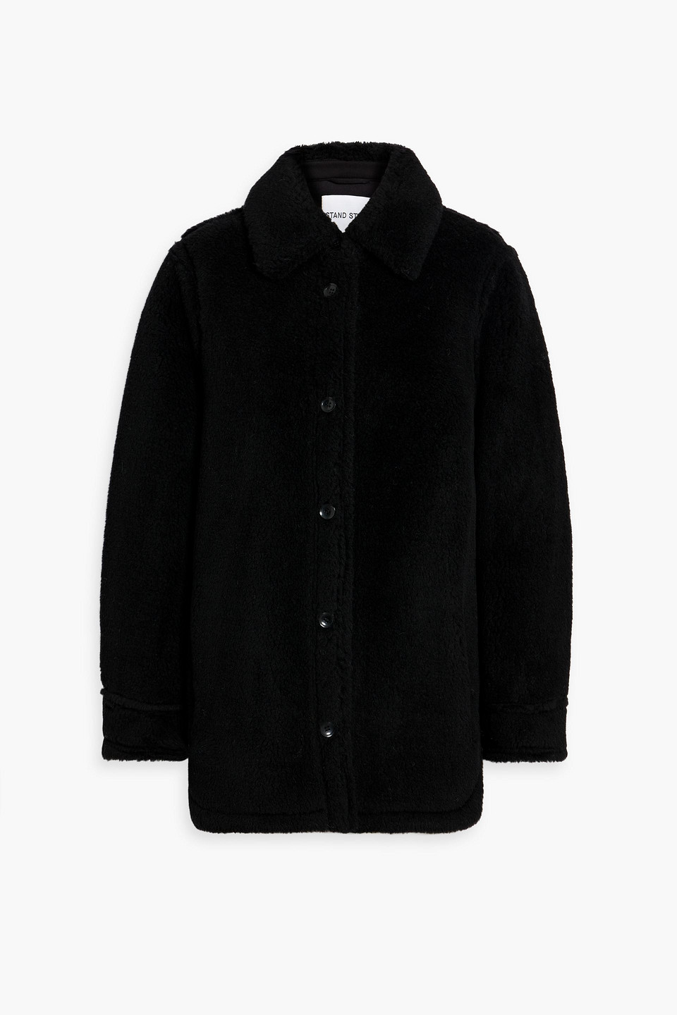 Stand Studio Single-breasted Teddy Coat With Flush Pockets In Black