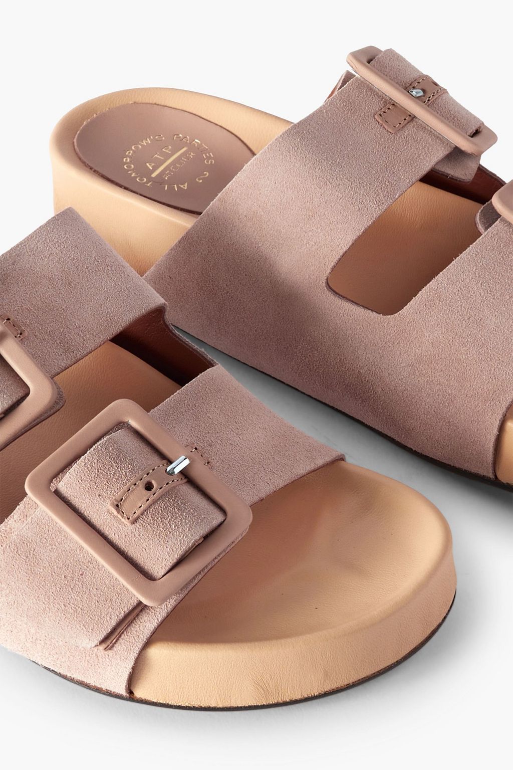ATP ATELIER Spezia buckled suede platform slides