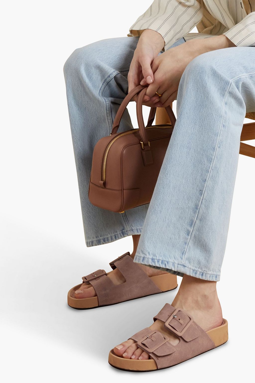 ATP ATELIER Spezia buckled suede platform slides