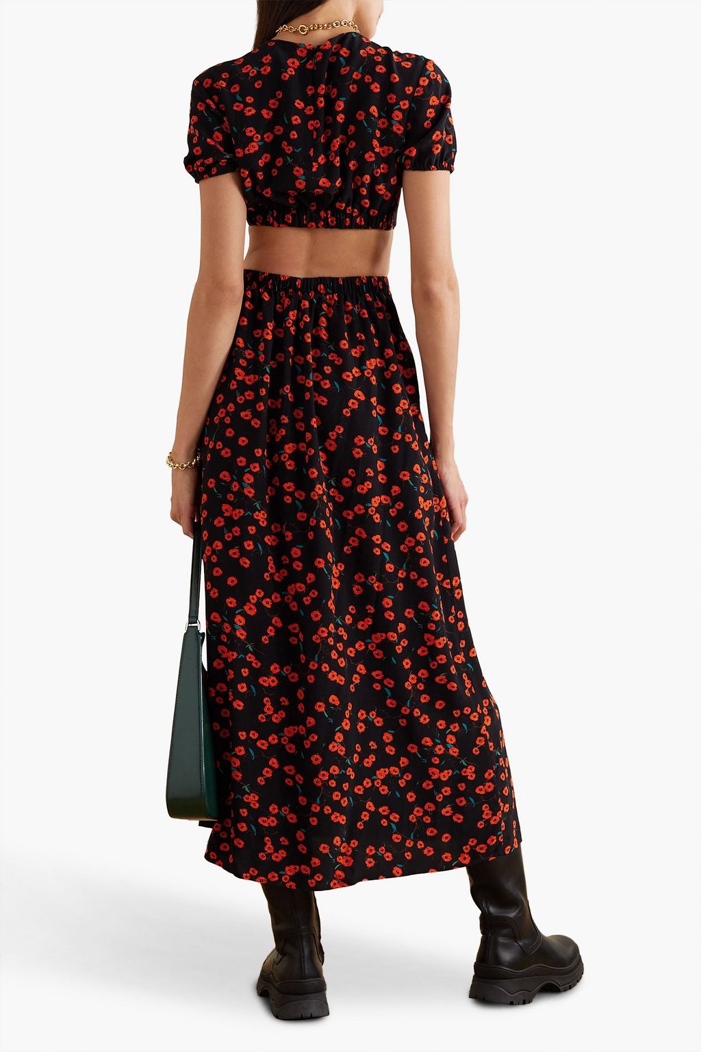 STAUD Calypso cutout floral-print crepe midi dress