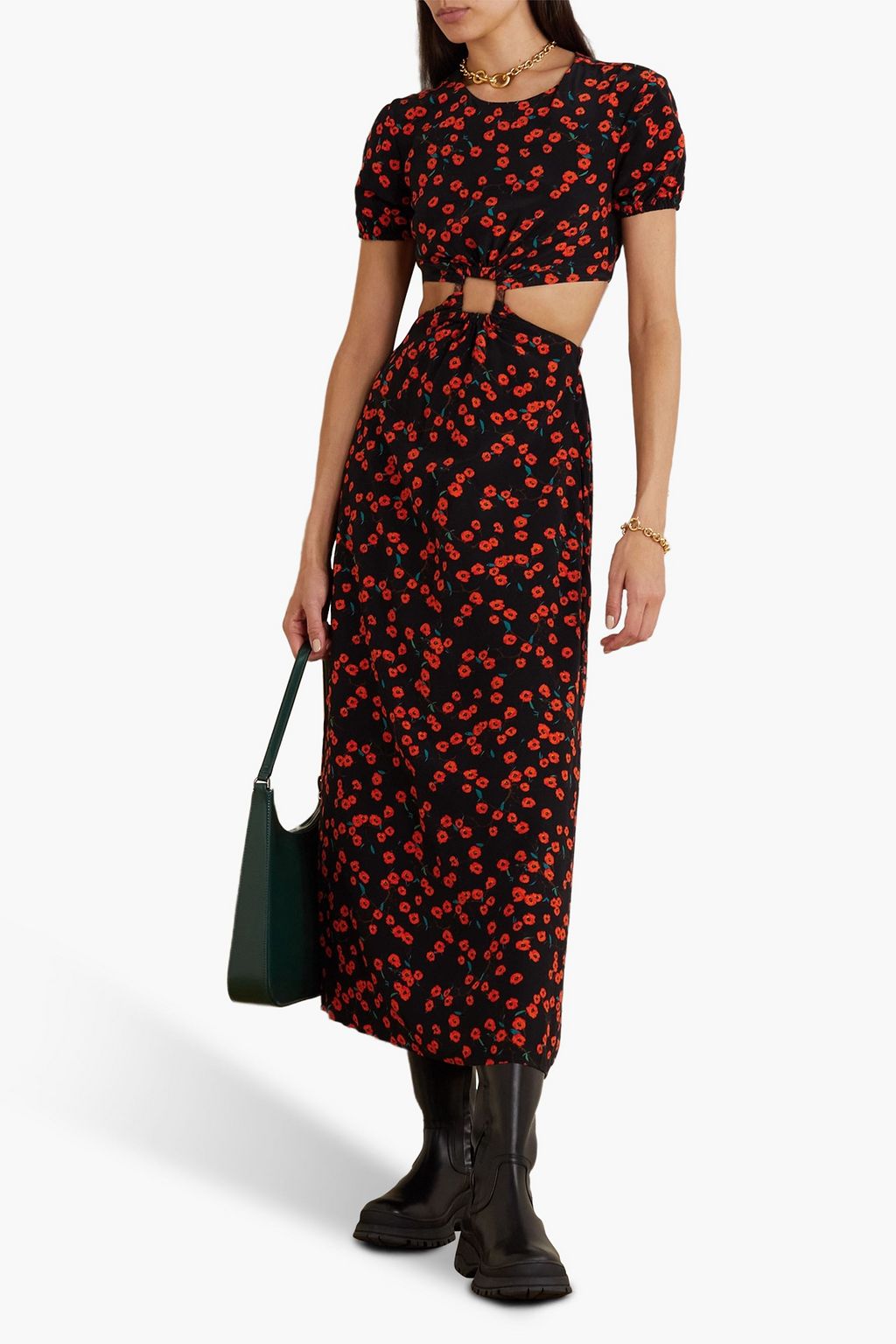 STAUD Calypso cutout floral-print crepe midi dress