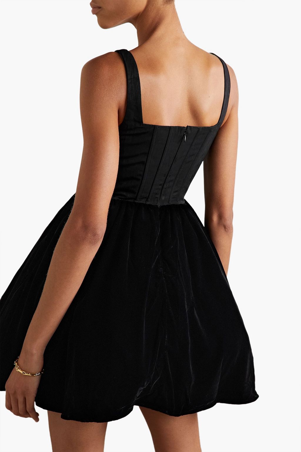 STAUD Landscape moire-paneled velvet mini dress
