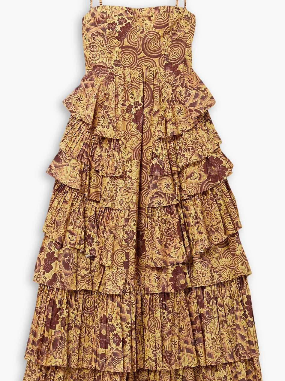 avery tiered printed cotton-poplin midi dress