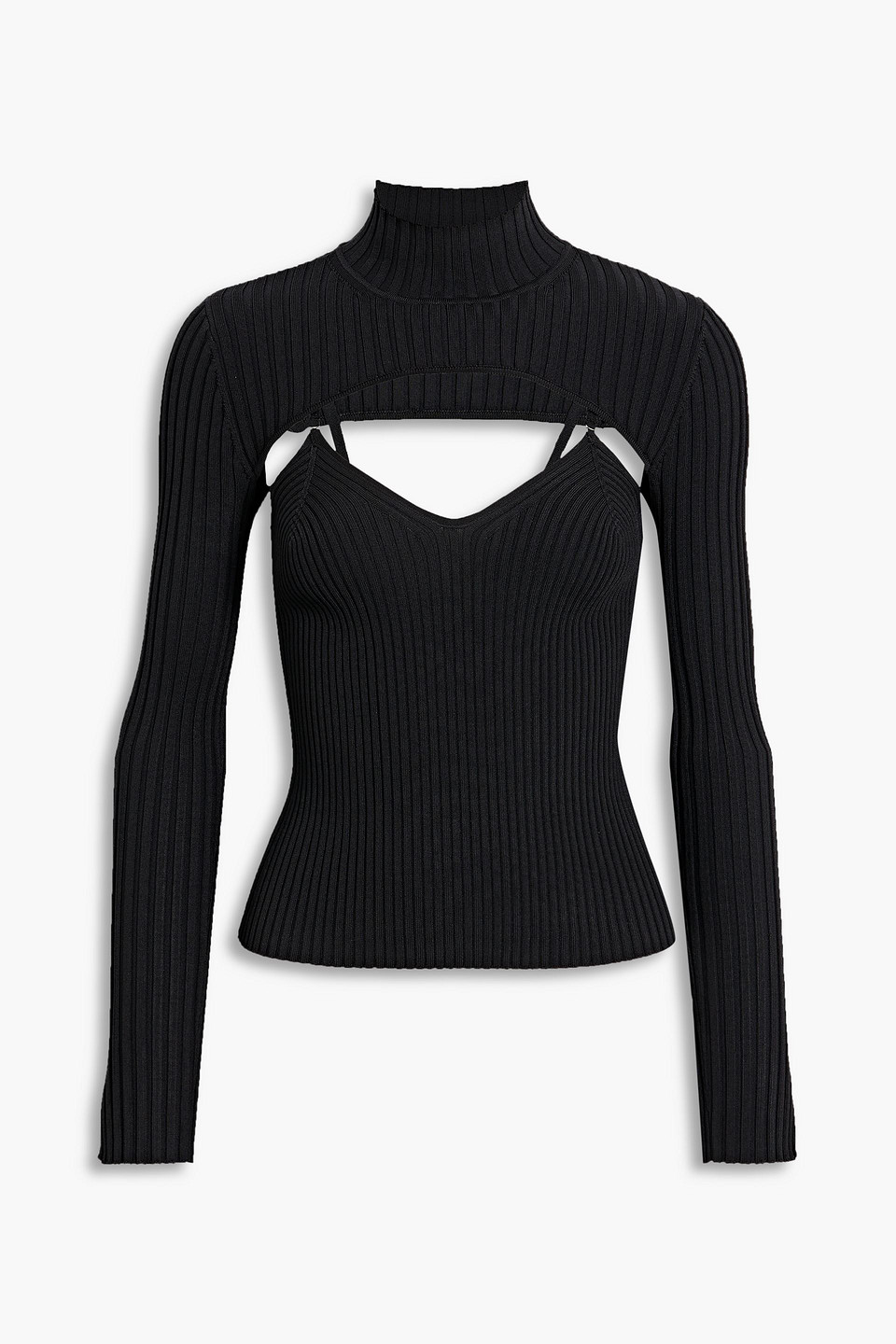 Simkhai Fleur Layered Ribbed-knit Sweater In Black