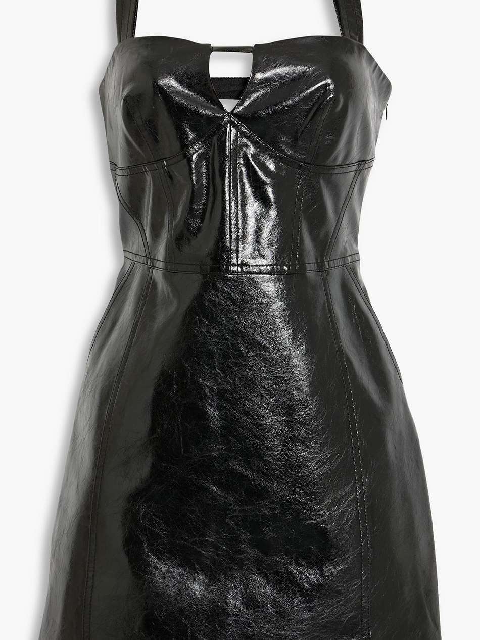 cutout glossed faux leather mini dress