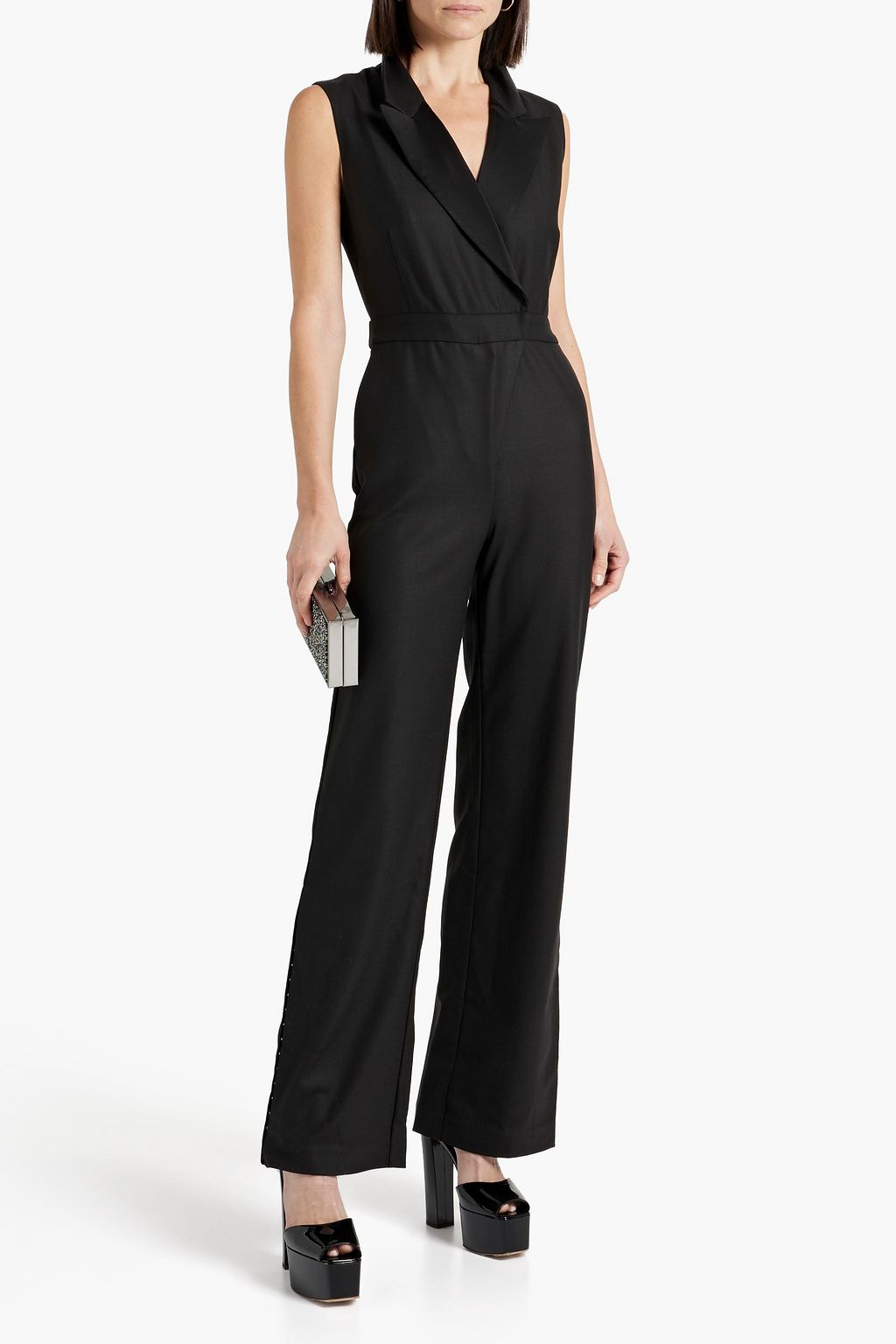 SIMKHAI Reyna satin-trimmed twill wide-leg jumpsuit