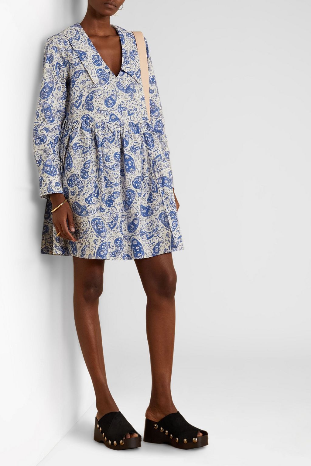GANNI Wrap-effect paisley-print cotton-poplin mini dress