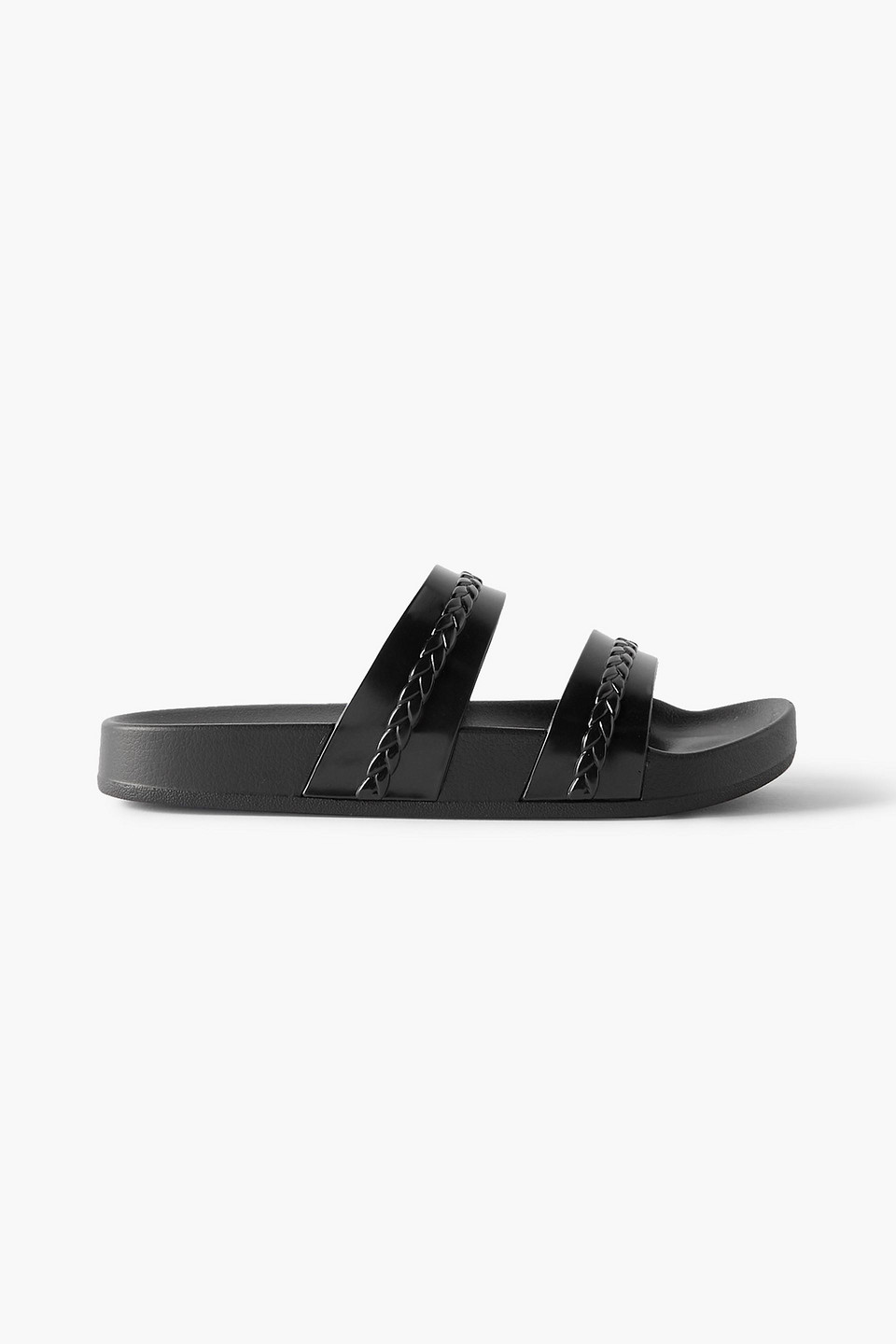 Ancient Greek Sandals Braided Straps Open Toe Flat Sole Sandals In Black