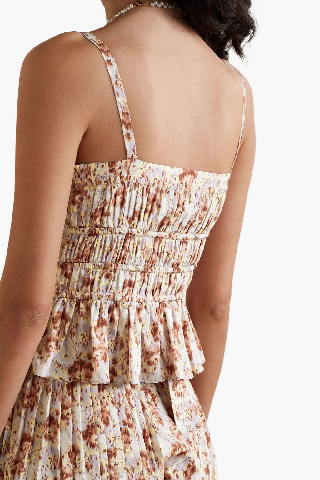 ULLA JOHNSON Nora pleated floral-print silk crepe de chine top