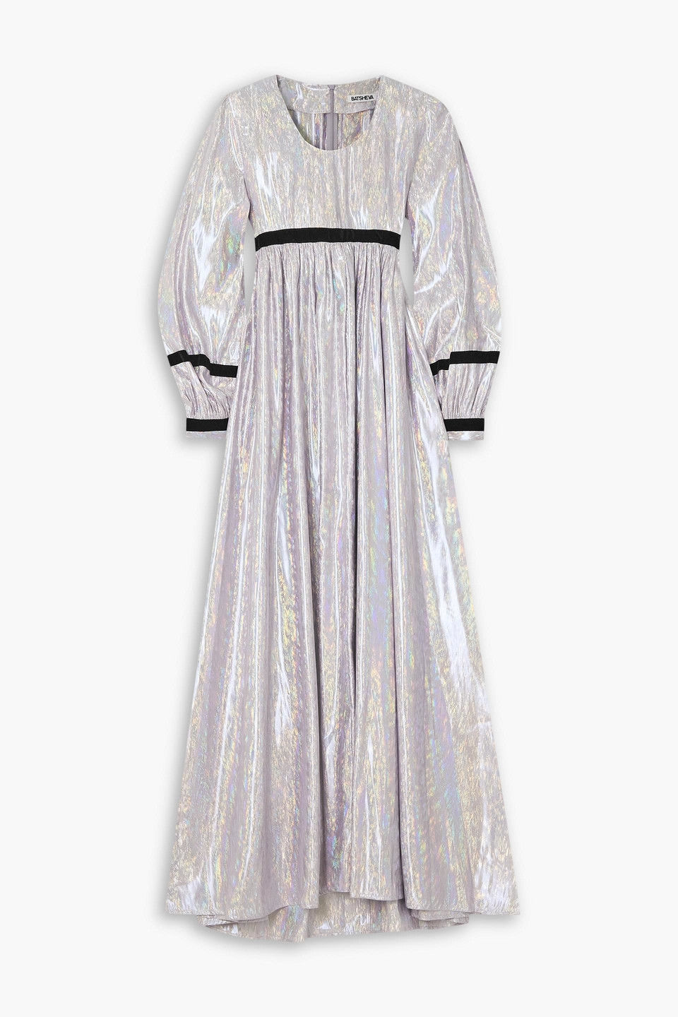 Faye velvet-trimmed holographic lamé maxi dress