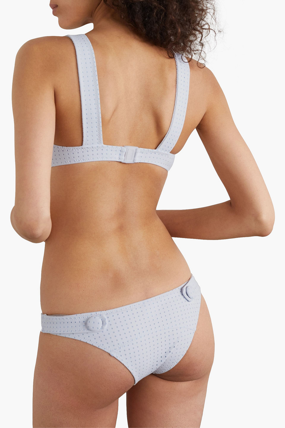 LISA MARIE FERNANDEZ BUTTON-EMBELLISHED PERFORATED BIKINI