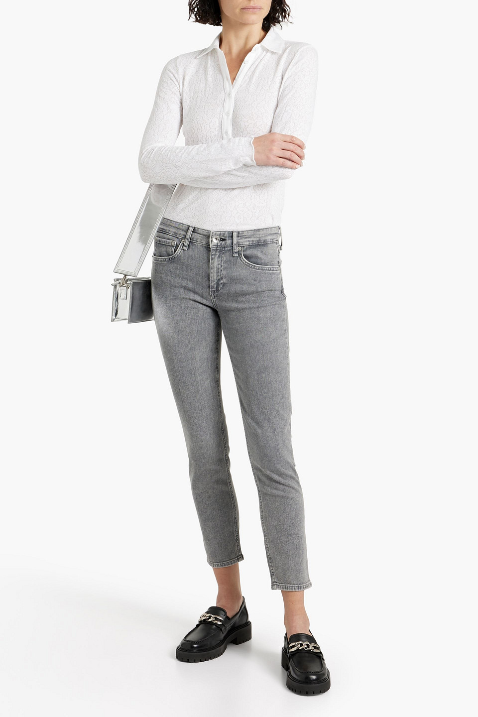 Shop Rag & Bone Cate Cropped Mid-rise Skinny Jeans In Gray