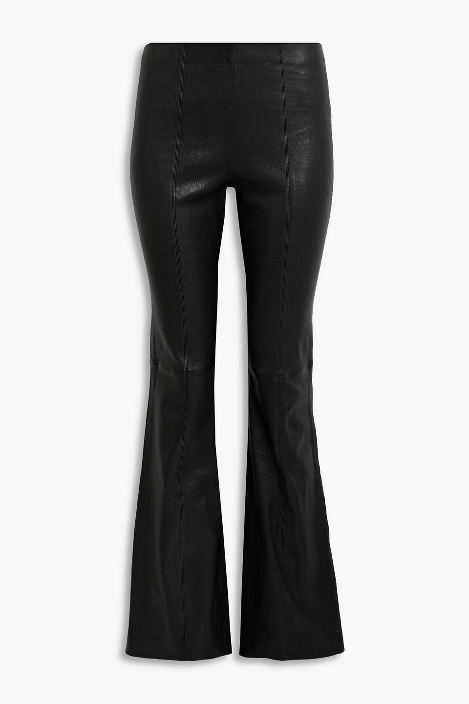 Rag & Bone Leather Flared Fit Simone Pants With Back Zip In Black