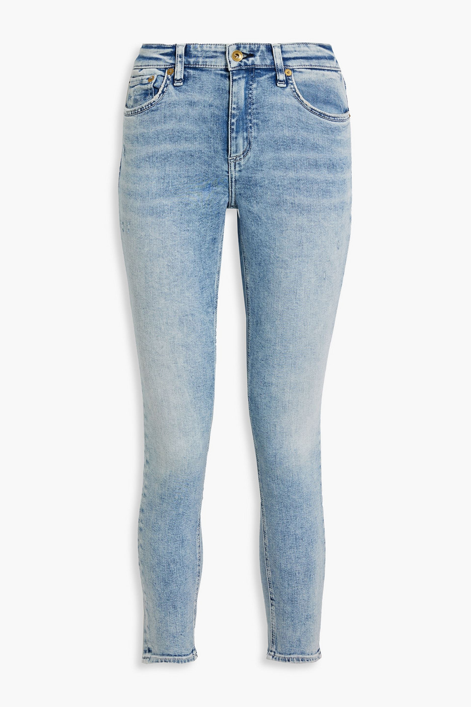 Rag & Bone Cate Cropped Distressed Mid-rise Skinny Jeans In Light Denim