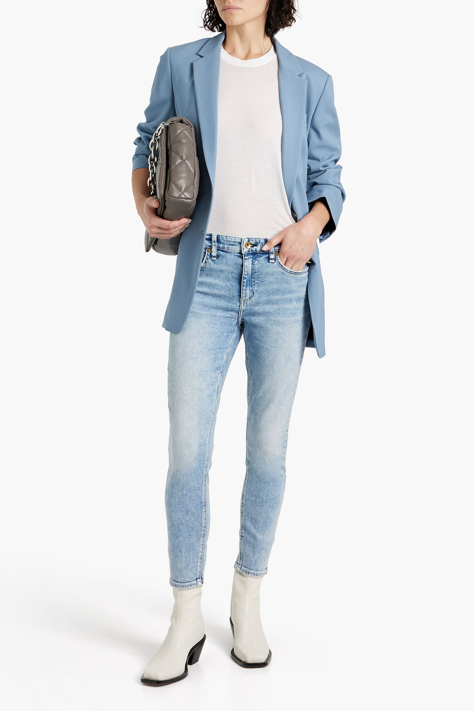 Shop Rag & Bone Cate Cropped Distressed Mid-rise Skinny Jeans In Light Denim