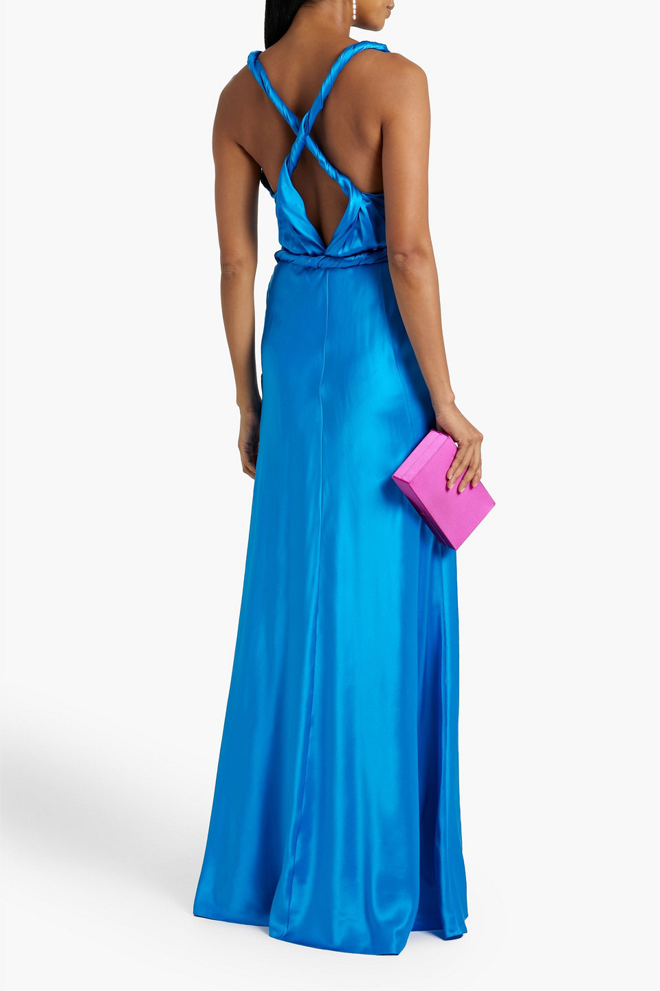 Shop Roksanda Likai Twisted Silk-satin Gown In Bright Blue