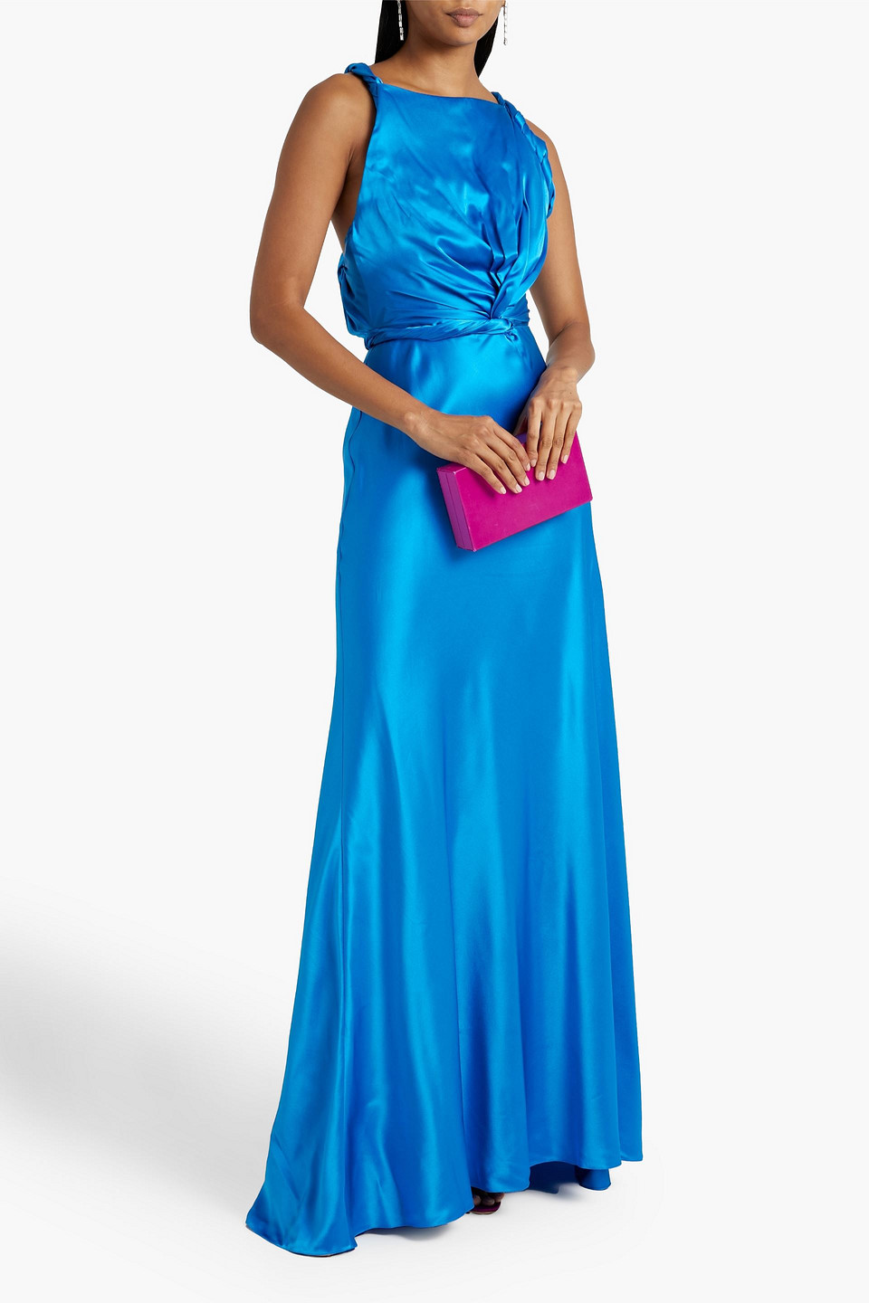 Shop Roksanda Likai Twisted Silk-satin Gown In Bright Blue