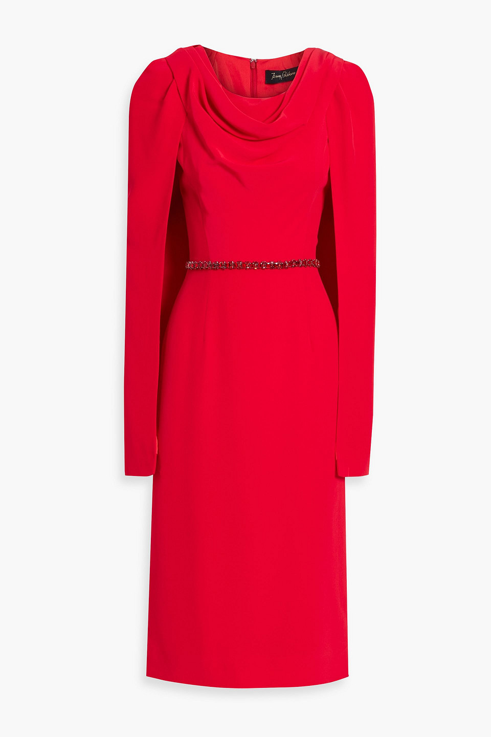 Jenny Packham Crystal-embellished Draped Crepe Midi Dress In Red