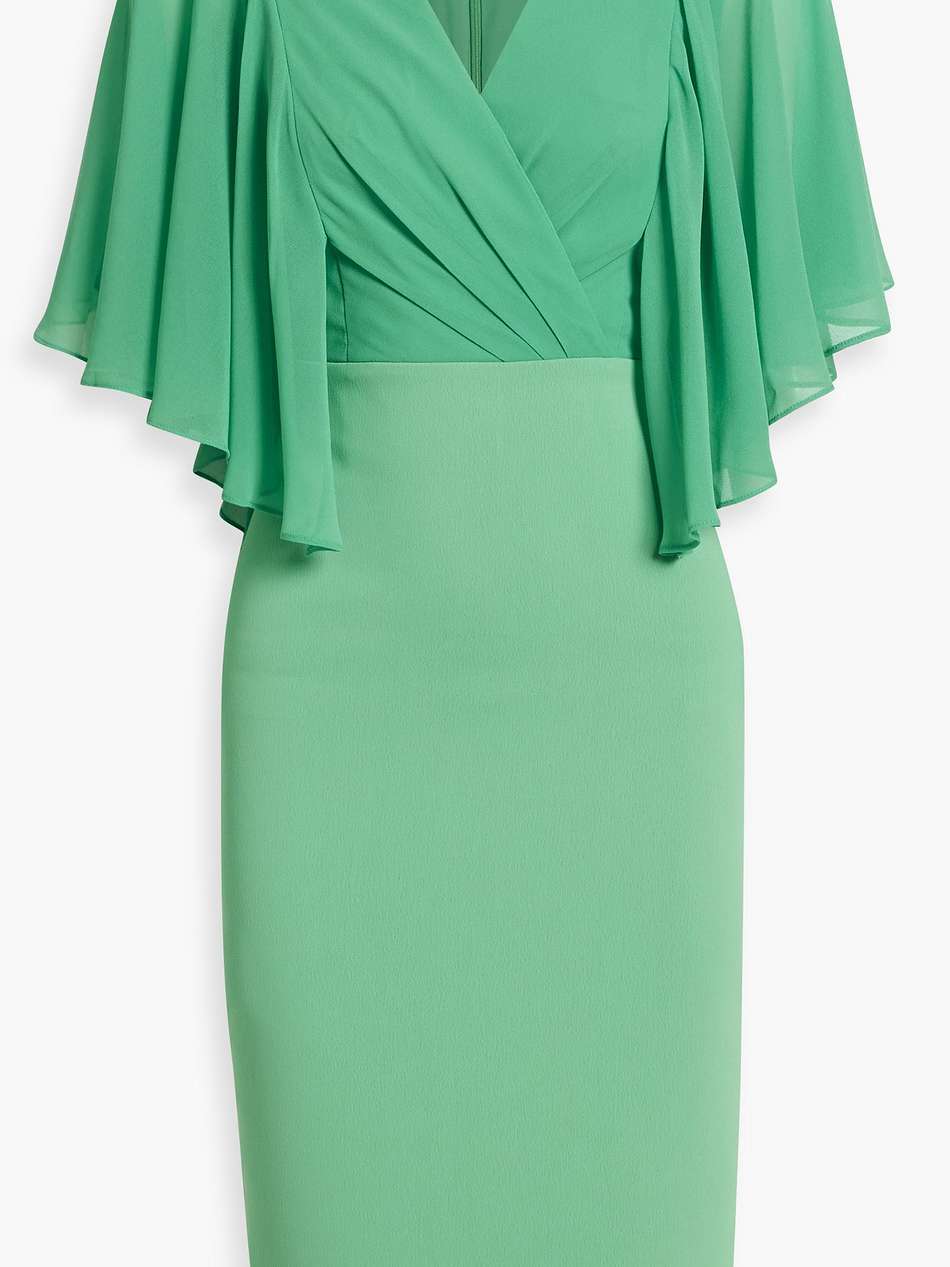wrap-effect chiffon-paneled crepe dress