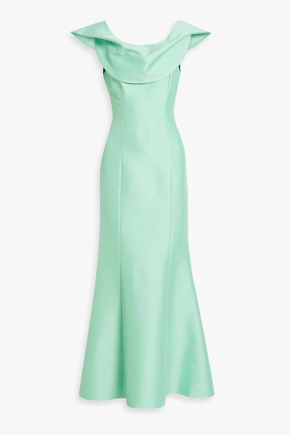 Badgley Mischka Sleeveless Draped Mermaid Gown In Mint