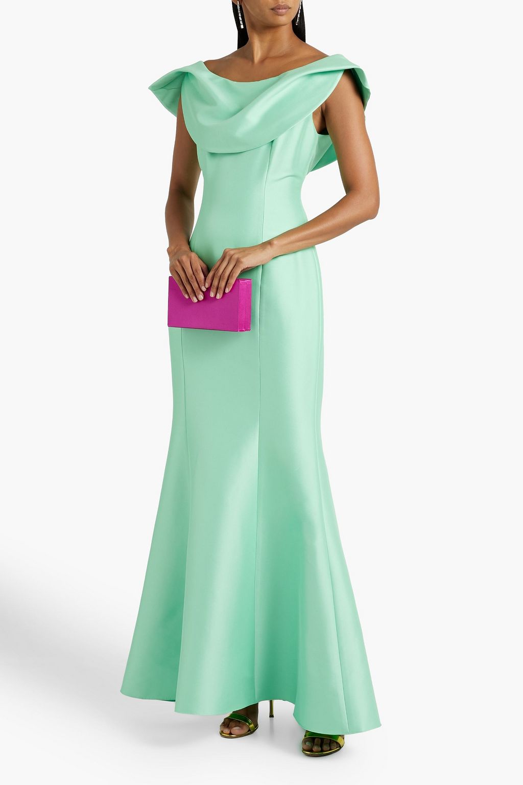 BADGLEY MISCHKA ファイユ ロングドレス ドレープ入り