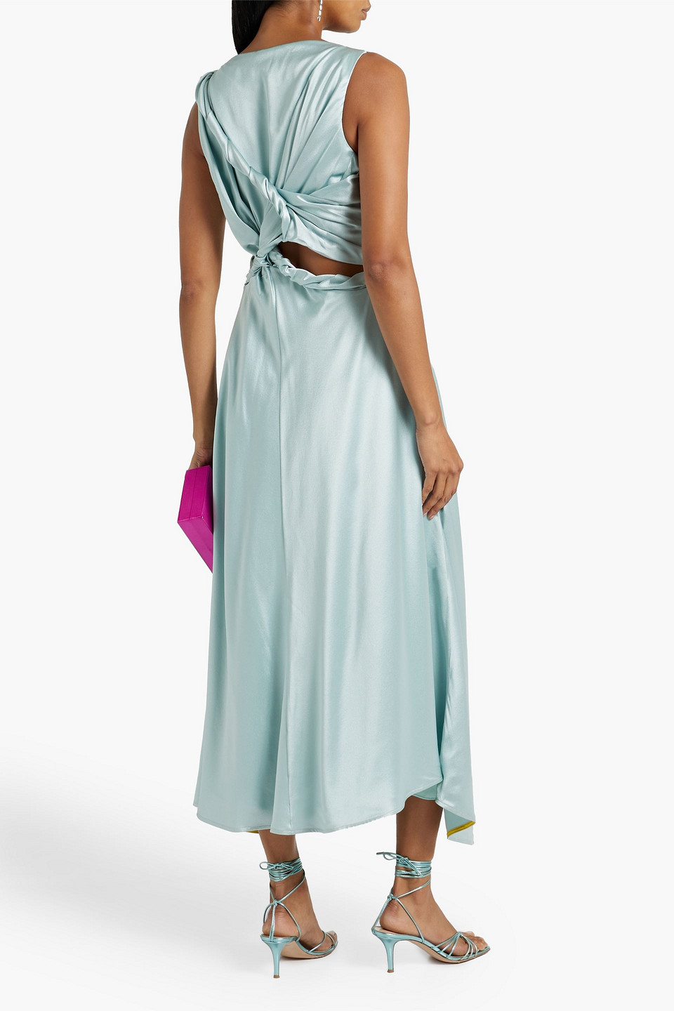 Shop Roksanda Brida Twisted Cutout Silk-satin Midi Dress In Sky Blue