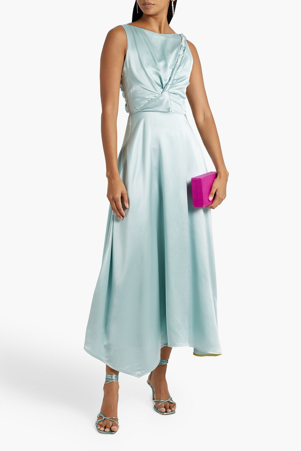 Shop Roksanda Brida Twisted Cutout Silk-satin Midi Dress In Sky Blue