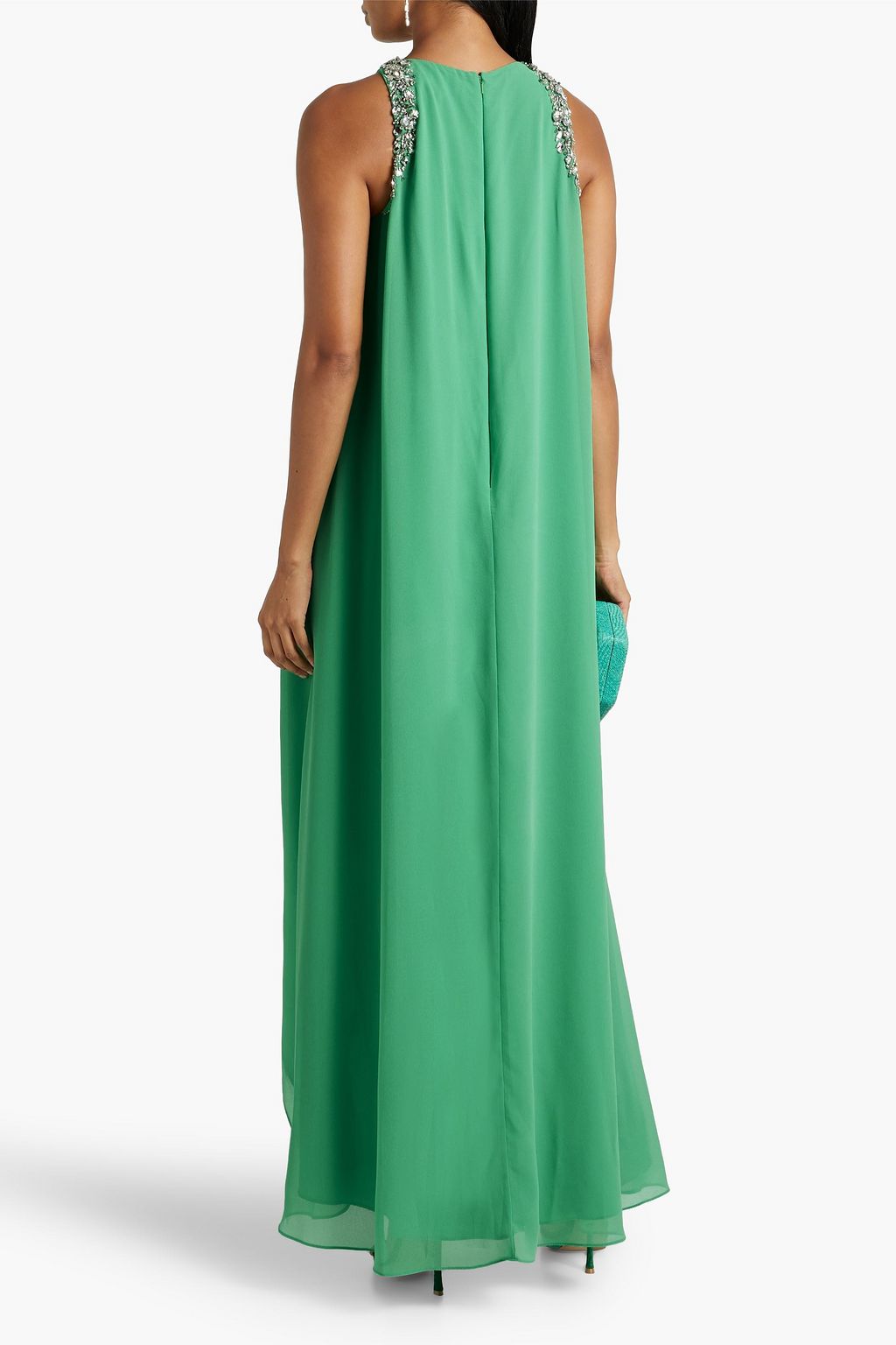 BADGLEY MISCHKA Asymmetric crystal-embellished chiffon maxi dress