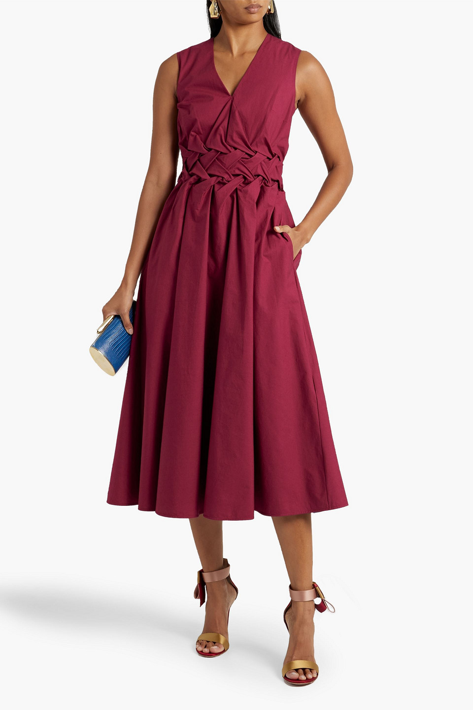 Shop Roksanda Eifal Woven Cotton-poplin Midi Dress In Plum